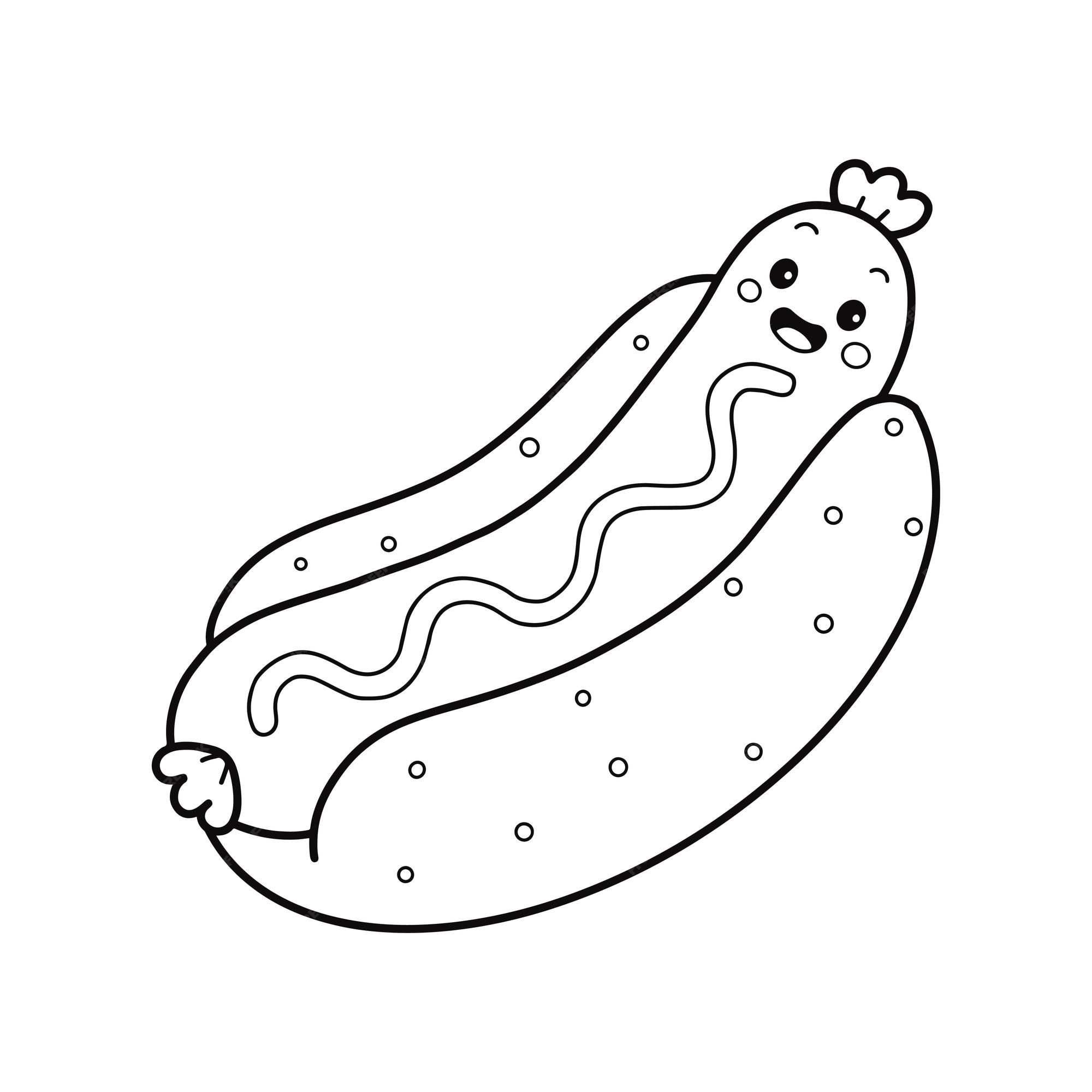 Premium vector hot dog character coloring page illustration