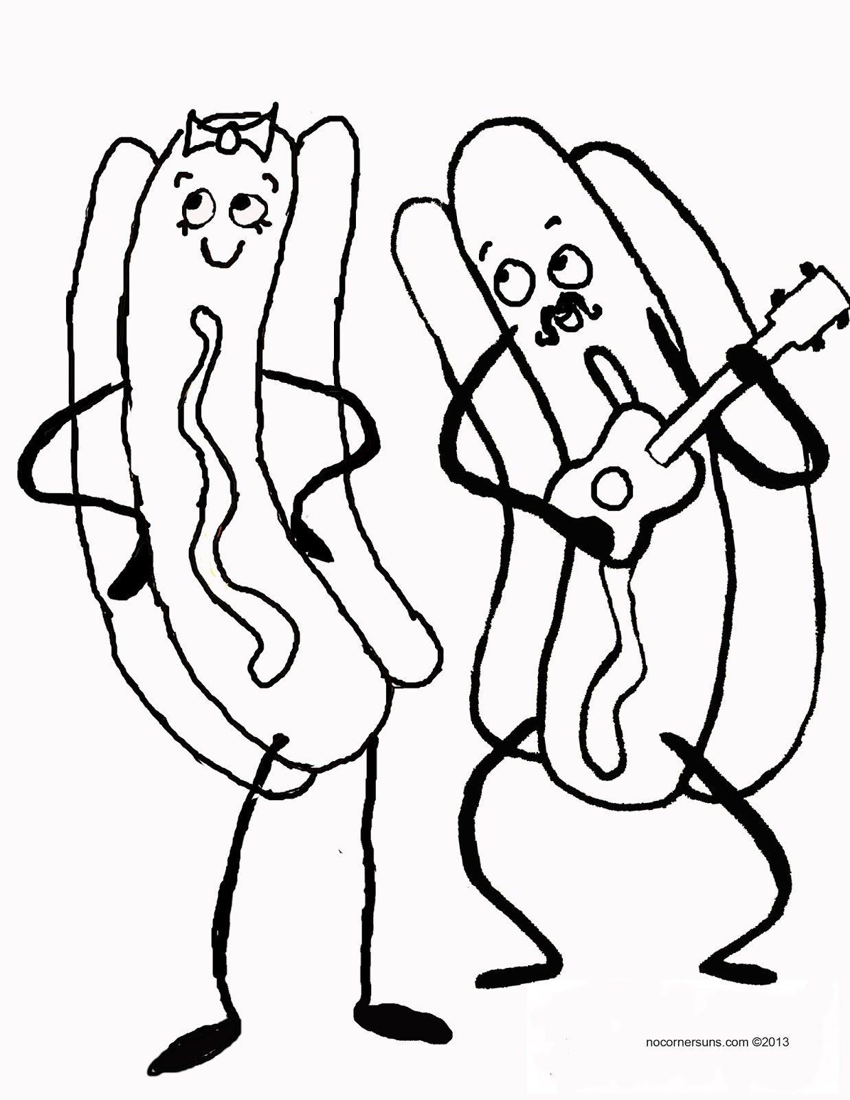 No corner suns girl and boy hot dog coloring page