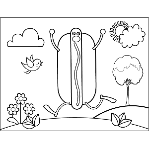 Running hot dog coloring page