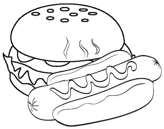 Hot dog sausage and hamburger coloring page dog coloring page coloring pages cartoon coloring pages