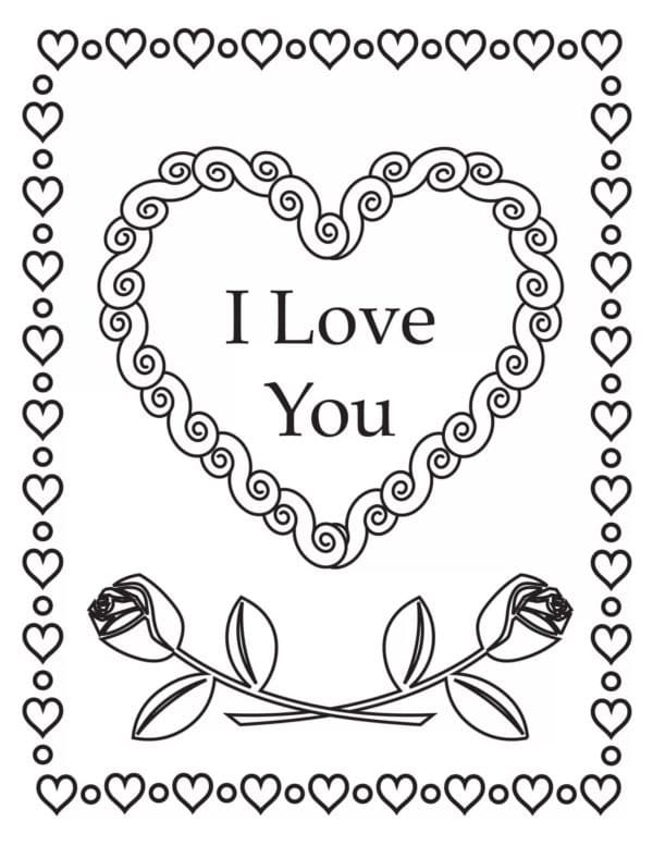 I love you with roses coloring page