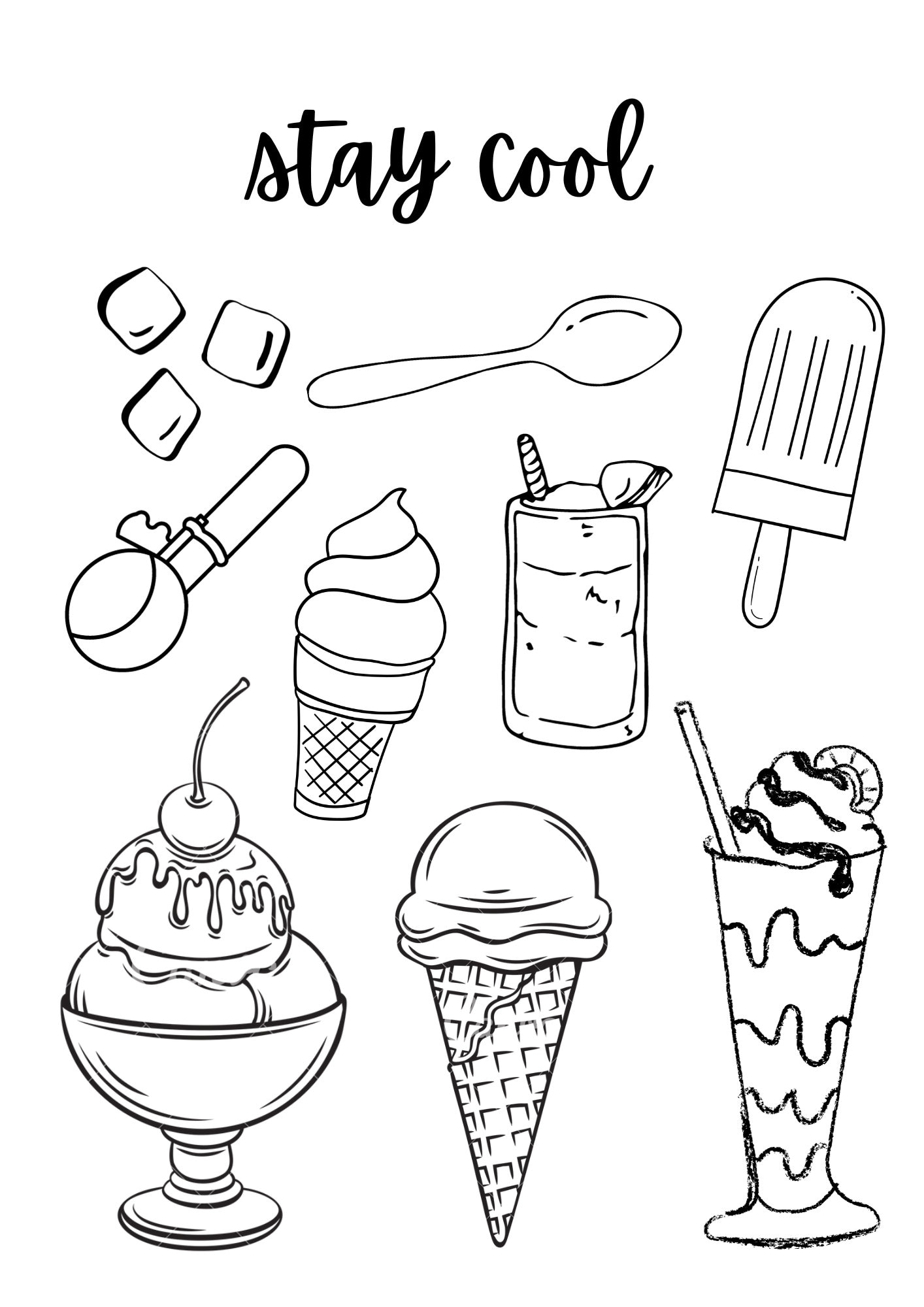 Ice cream coloring page chill out and stay cool fun activity party activity instant download instant download