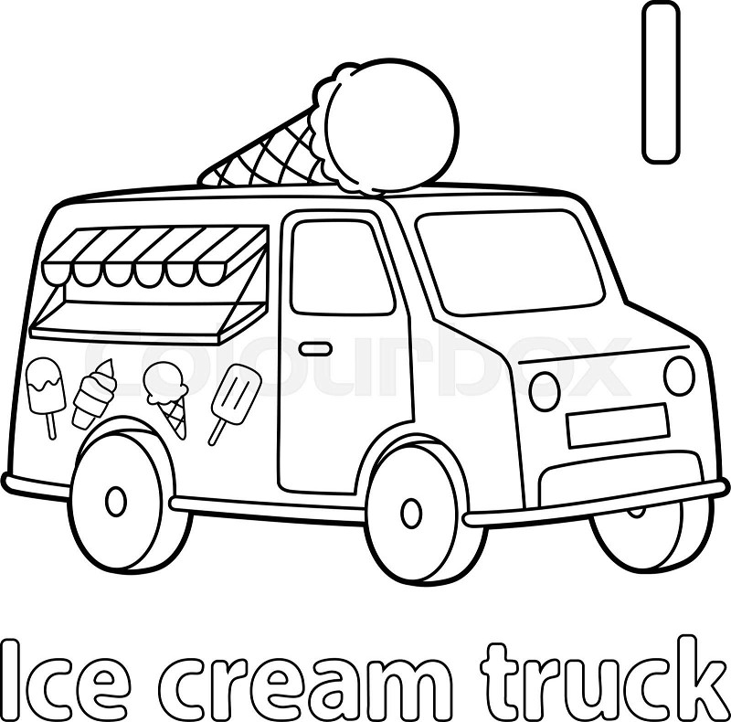 Ice cream truck alphabet abc coloring page i stock vector