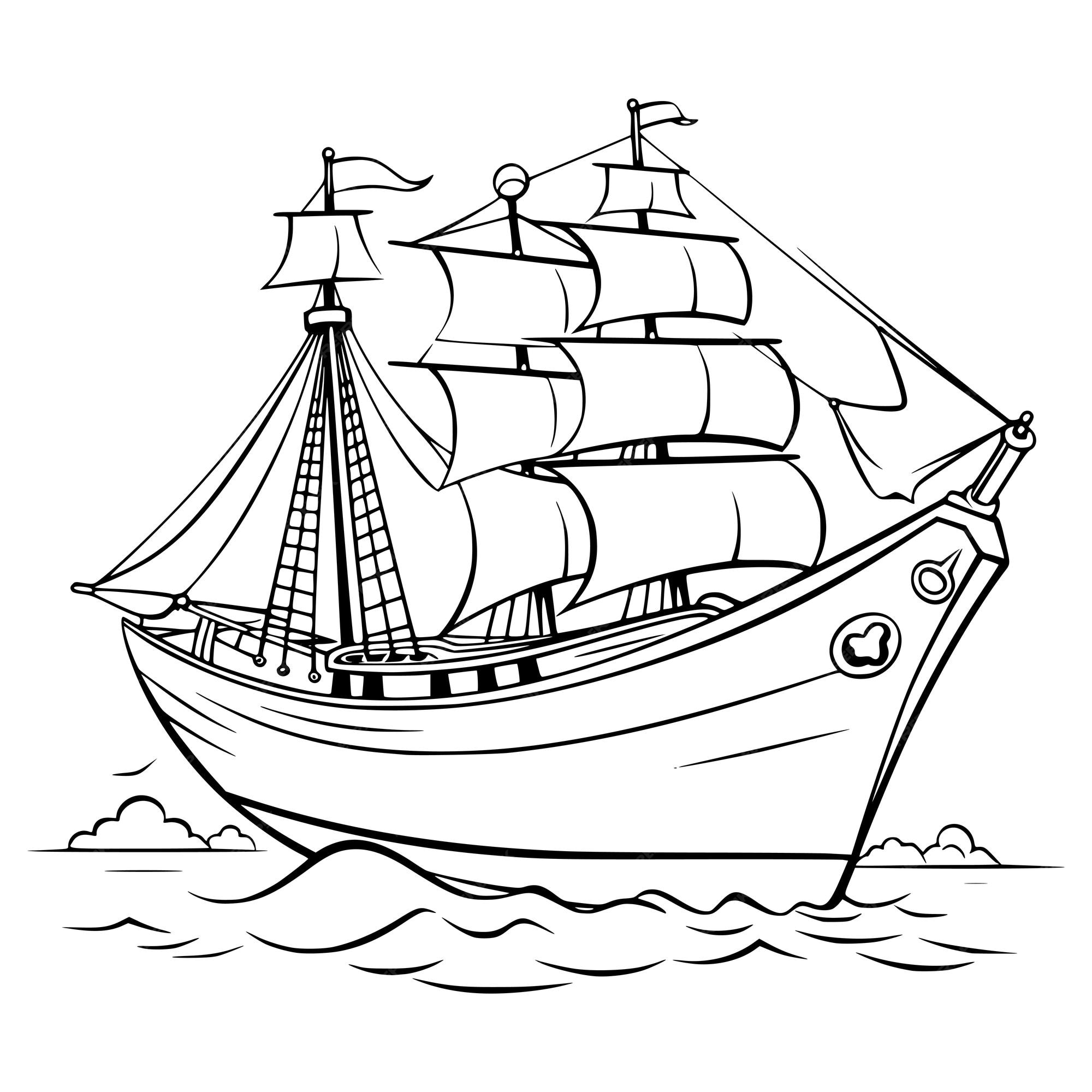 Premium vector boat coloring pages drawing for kids