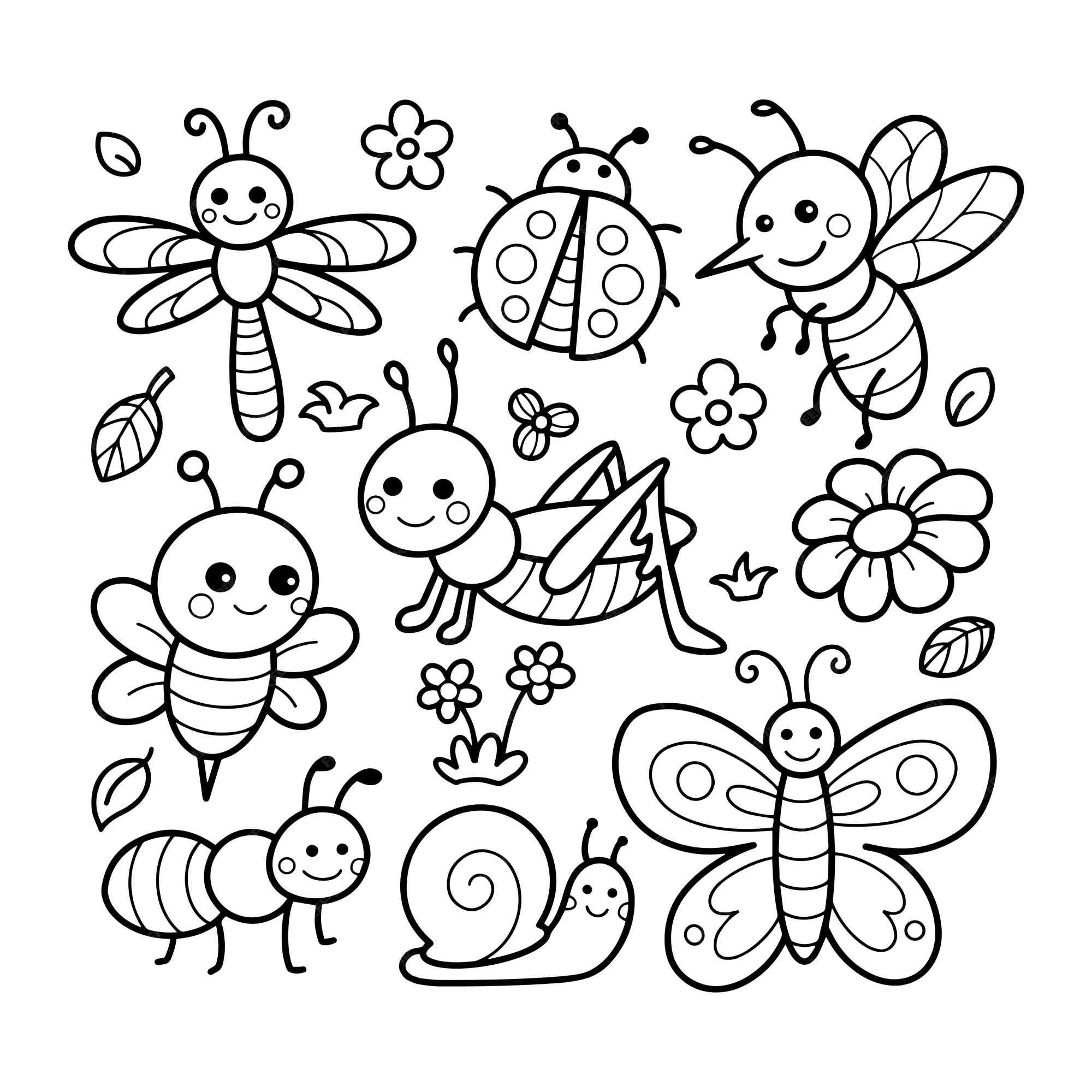 Premium vector bugs and insects coloring page illustration