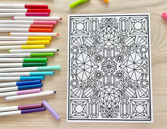 Gems crystals jewels coloring page