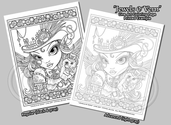 Jewels vern line art digital download single coloring page