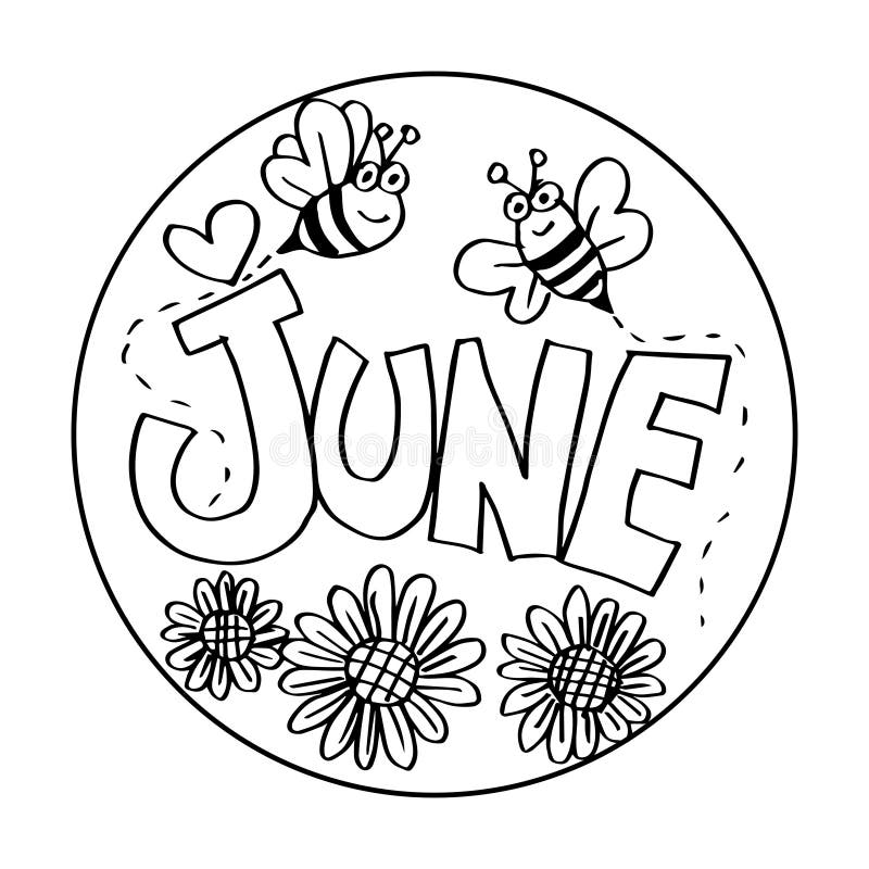 June coloring pages for kids stock illustration