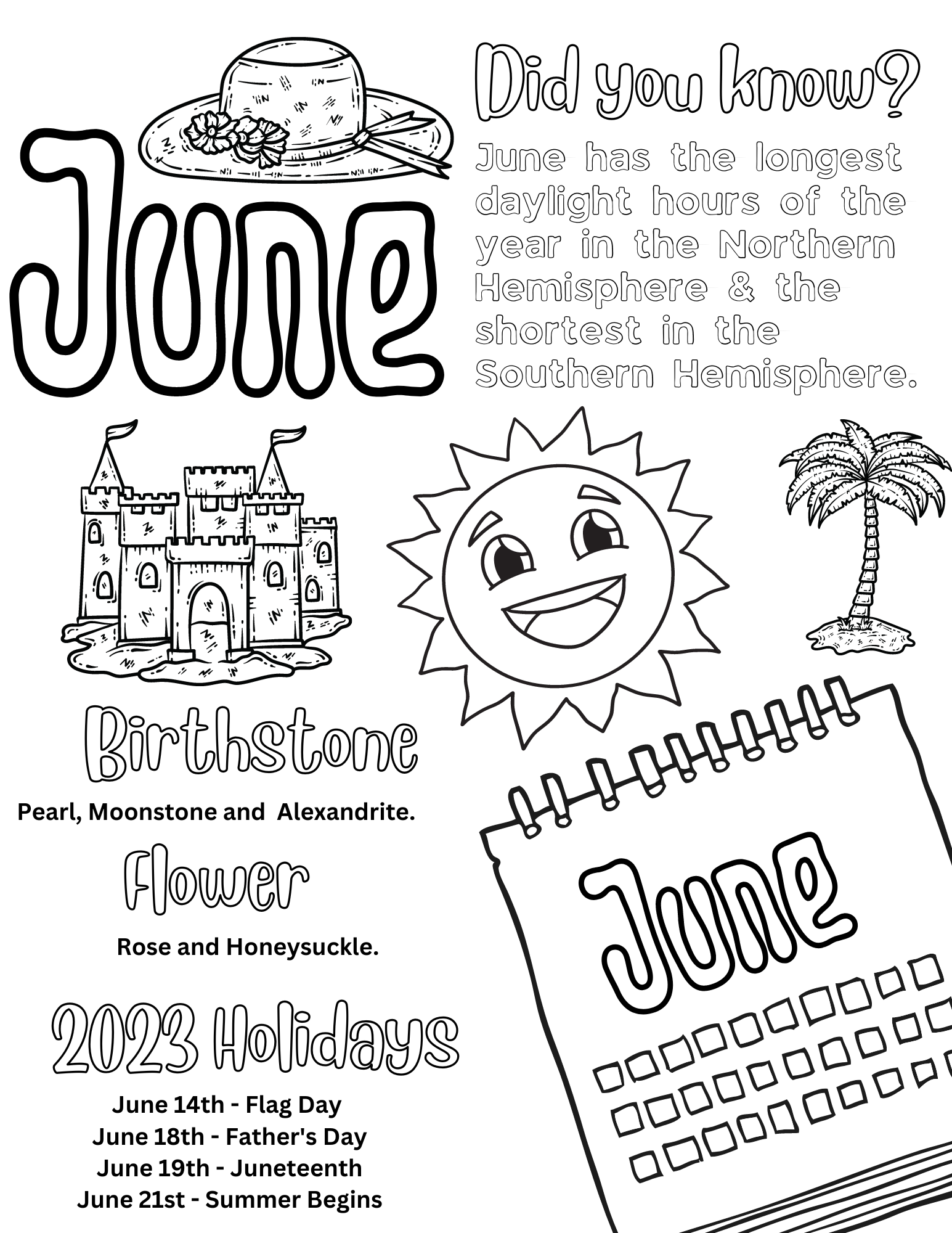 June coloring pages for kids and adults