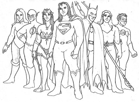 Justice league as kids coloring page free printable coloring pages