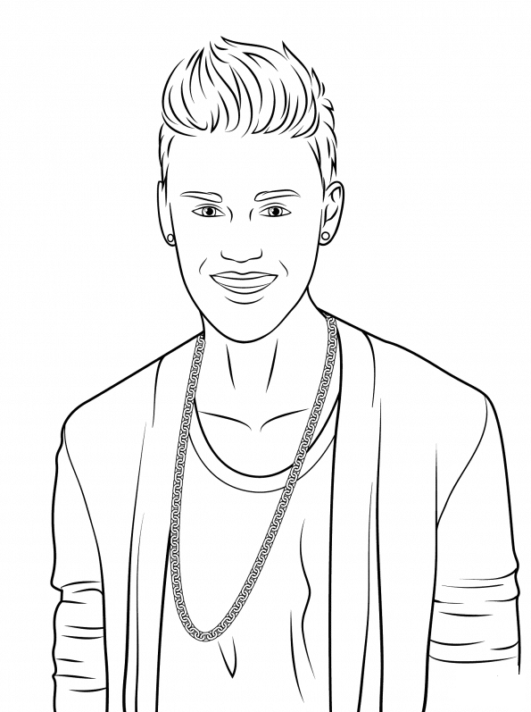 Justin bieber with a necklace coloring page