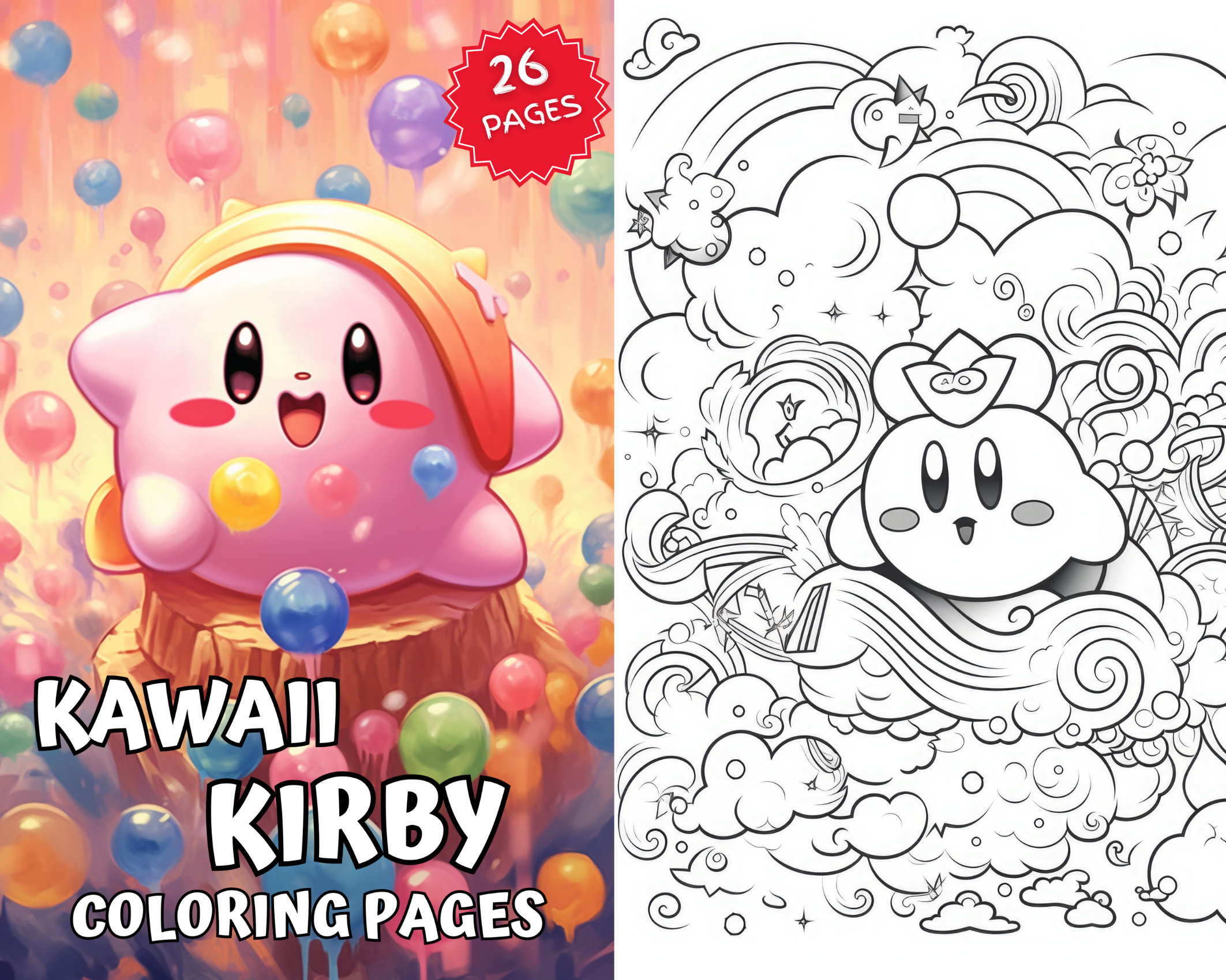 Kirby coloring pages kawaii kirby coloring pages printable digital download kirby kawaii coloring pages