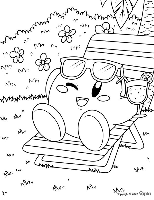 Kirby relaxing in the sun coloring page sun coloring pages easy coloring pages cute coloring pages