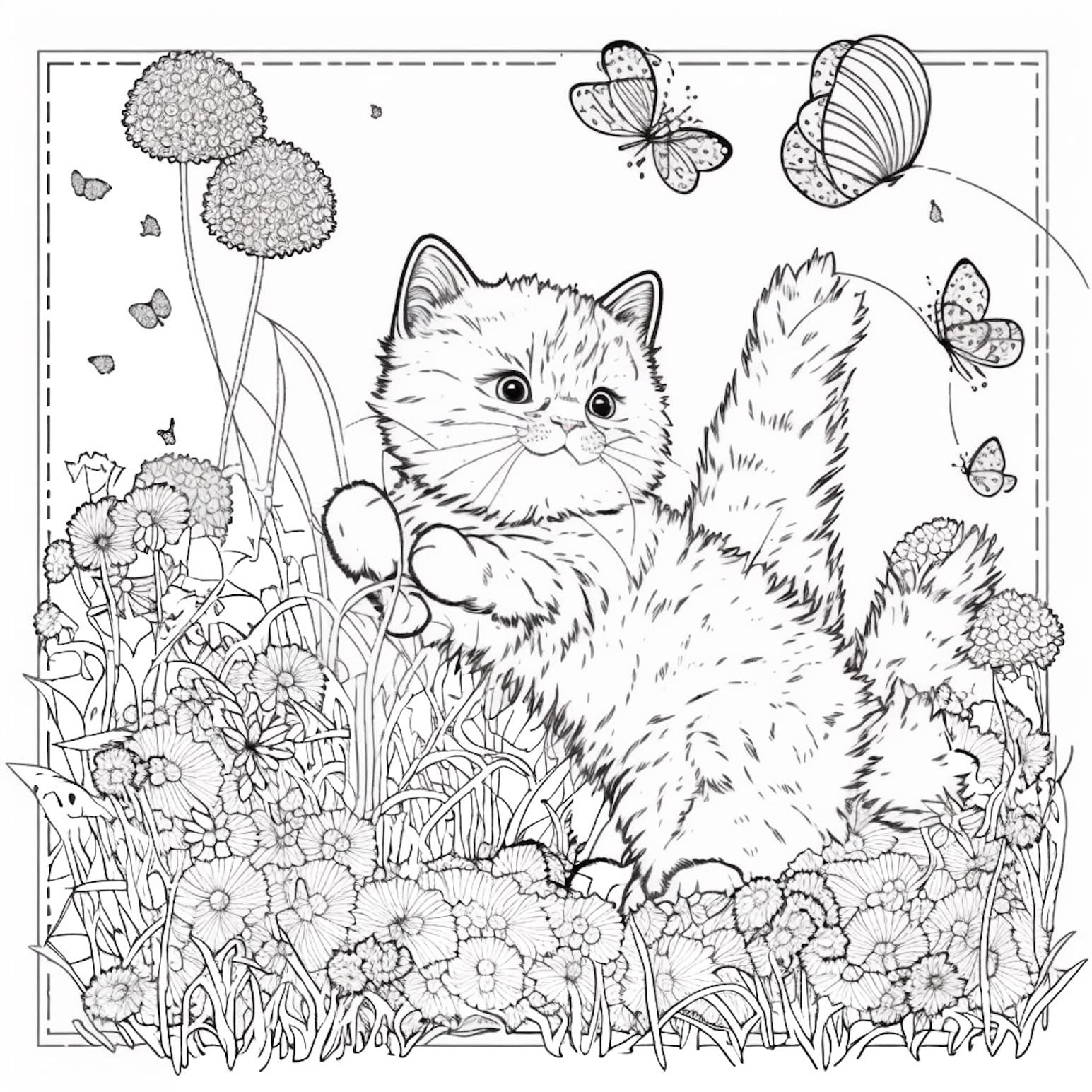 Cute cat coloring pages for kids and adults