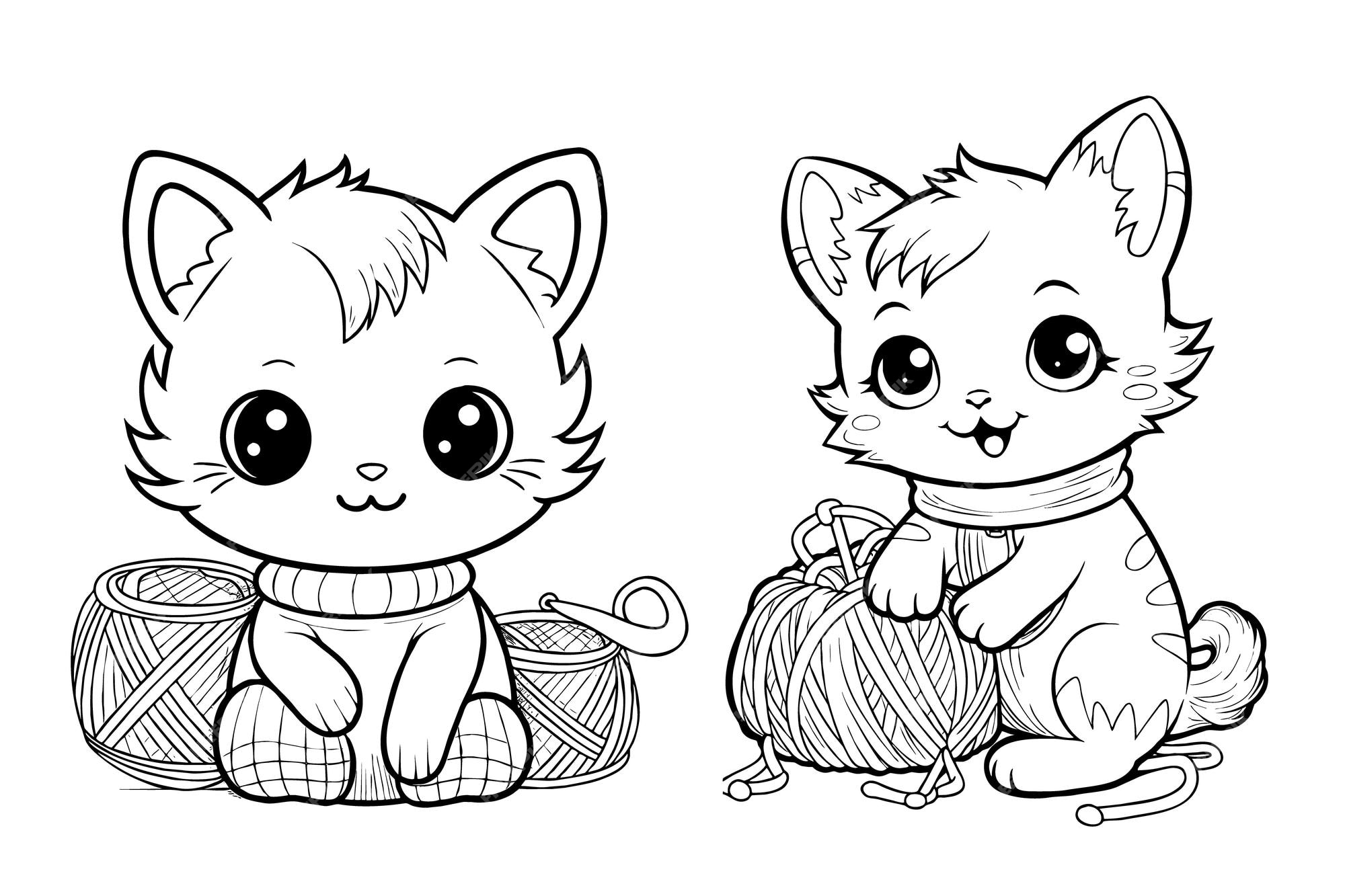 Free vector coloring page kawaii kittens