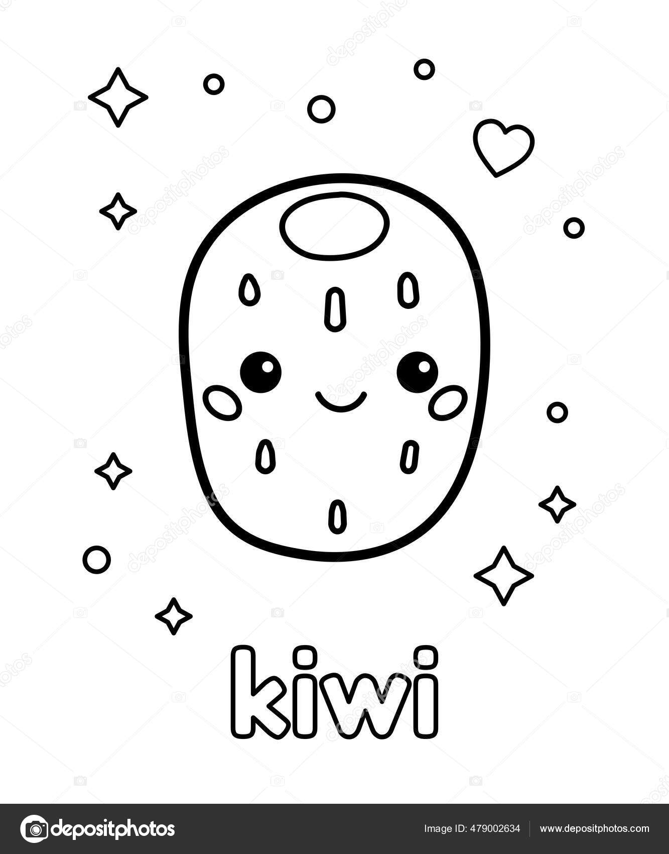 Coloring page children cute kawaii kiwi fruit character outline vector stock vector by kristina