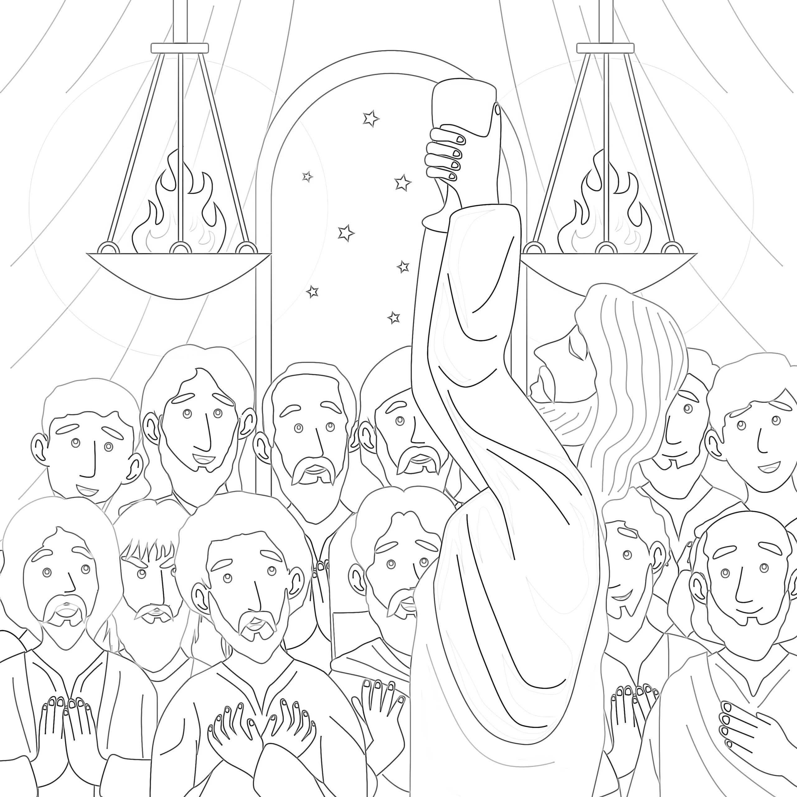 Jesus celebrates the last supper with the disciples coloring page