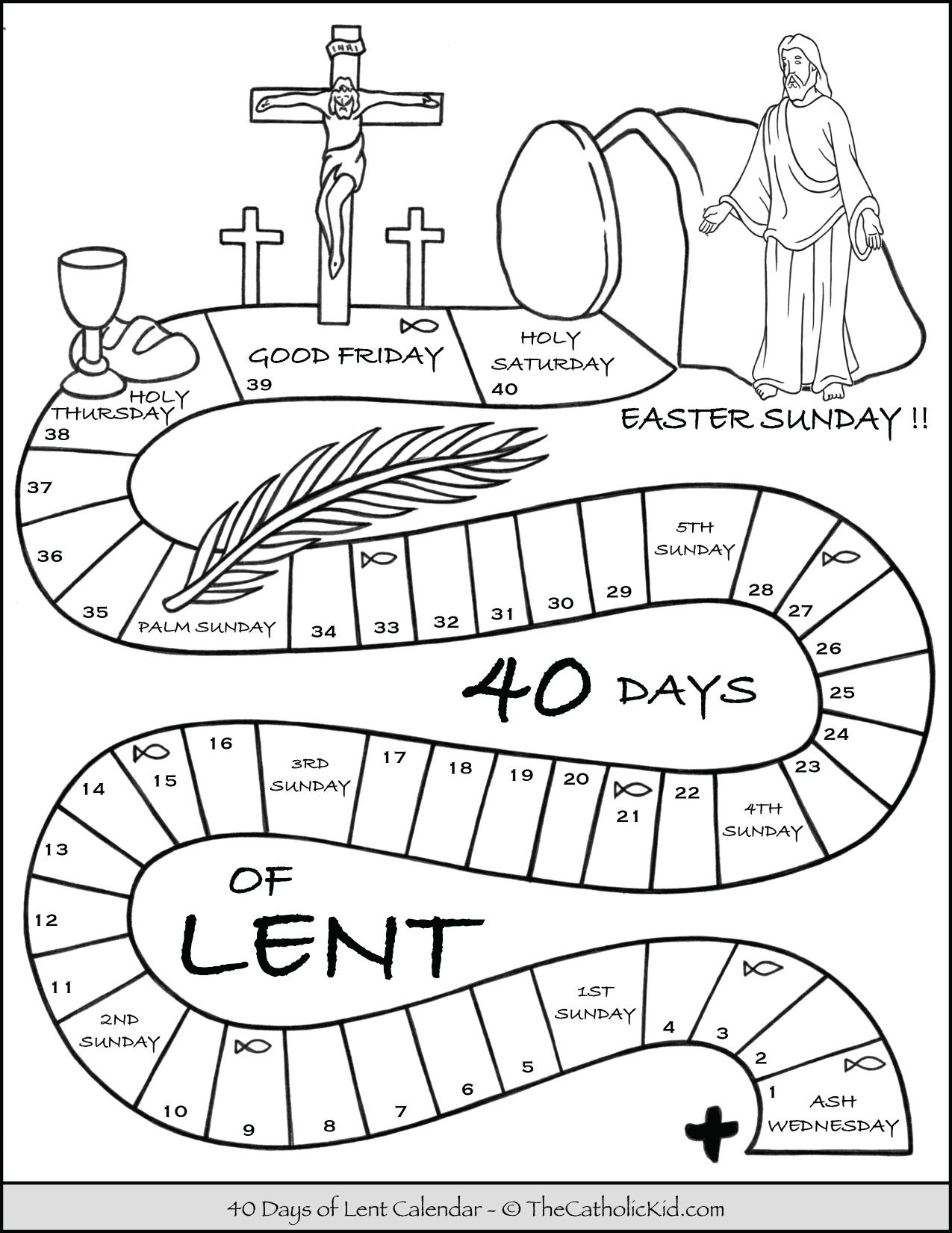 Kids lent calendar coloring page