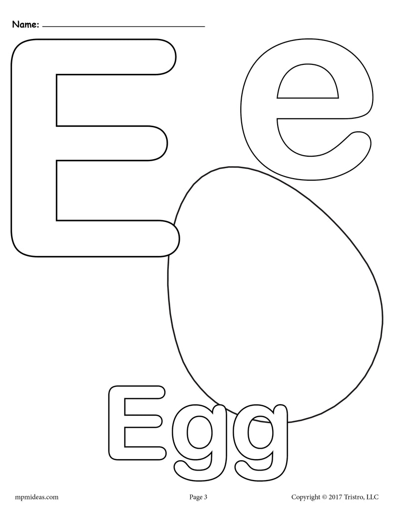 Letter e alphabet coloring pages