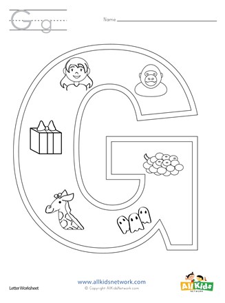 Letter g coloring page all kids network