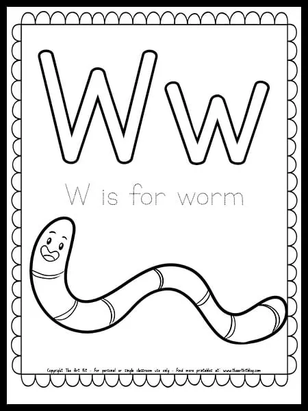 Letter w is for worm free spring coloring page â the art kit