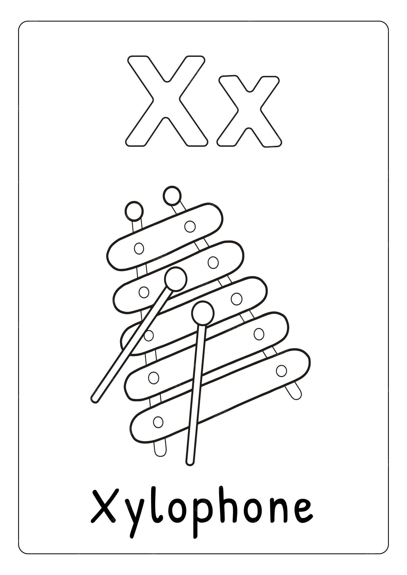 Premium vector alphabet letter x for xylophone coloring page for kids