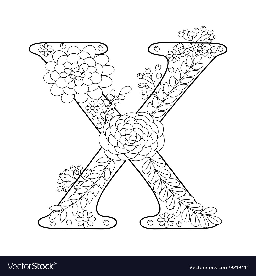 Letter x coloring book for adults royalty free vector image