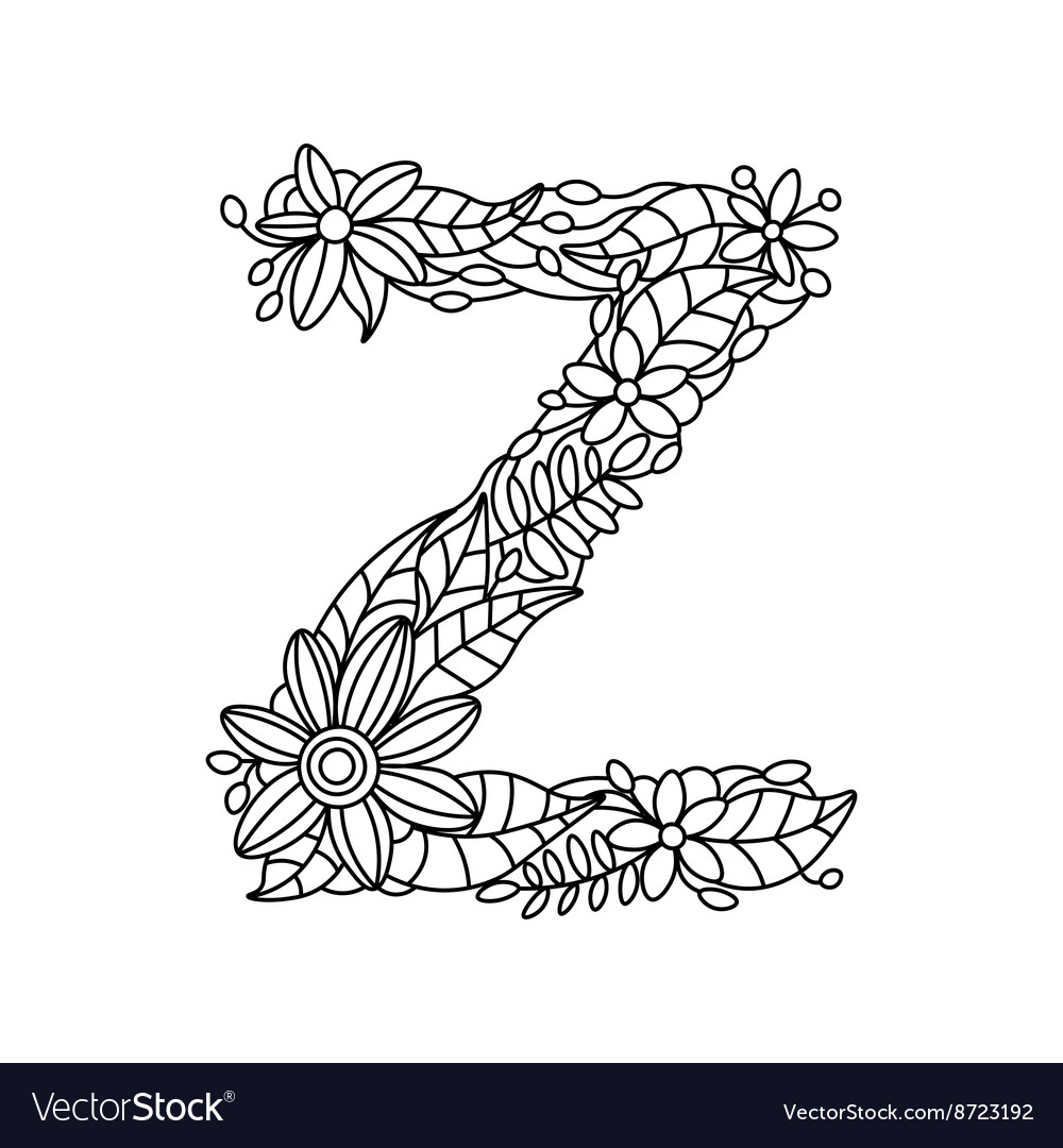 Letter z coloring book for adults royalty free vector image