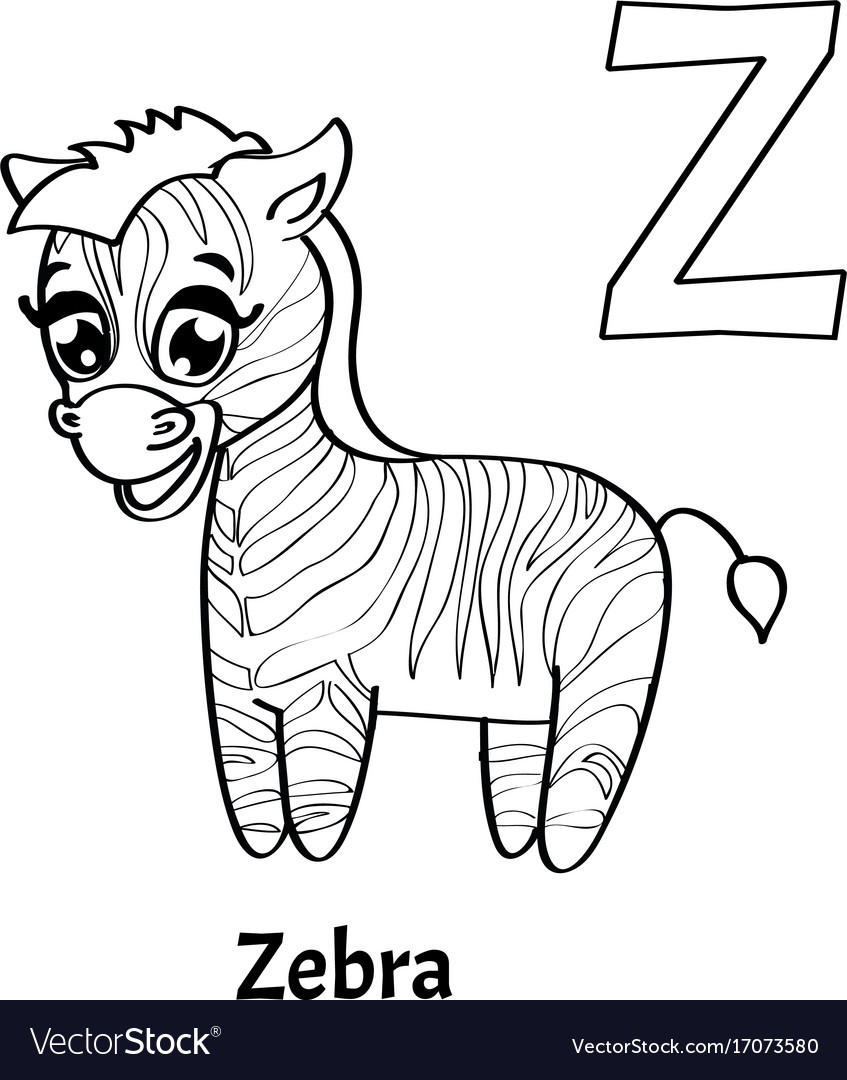 Alphabet letter z coloring page zebra royalty free vector