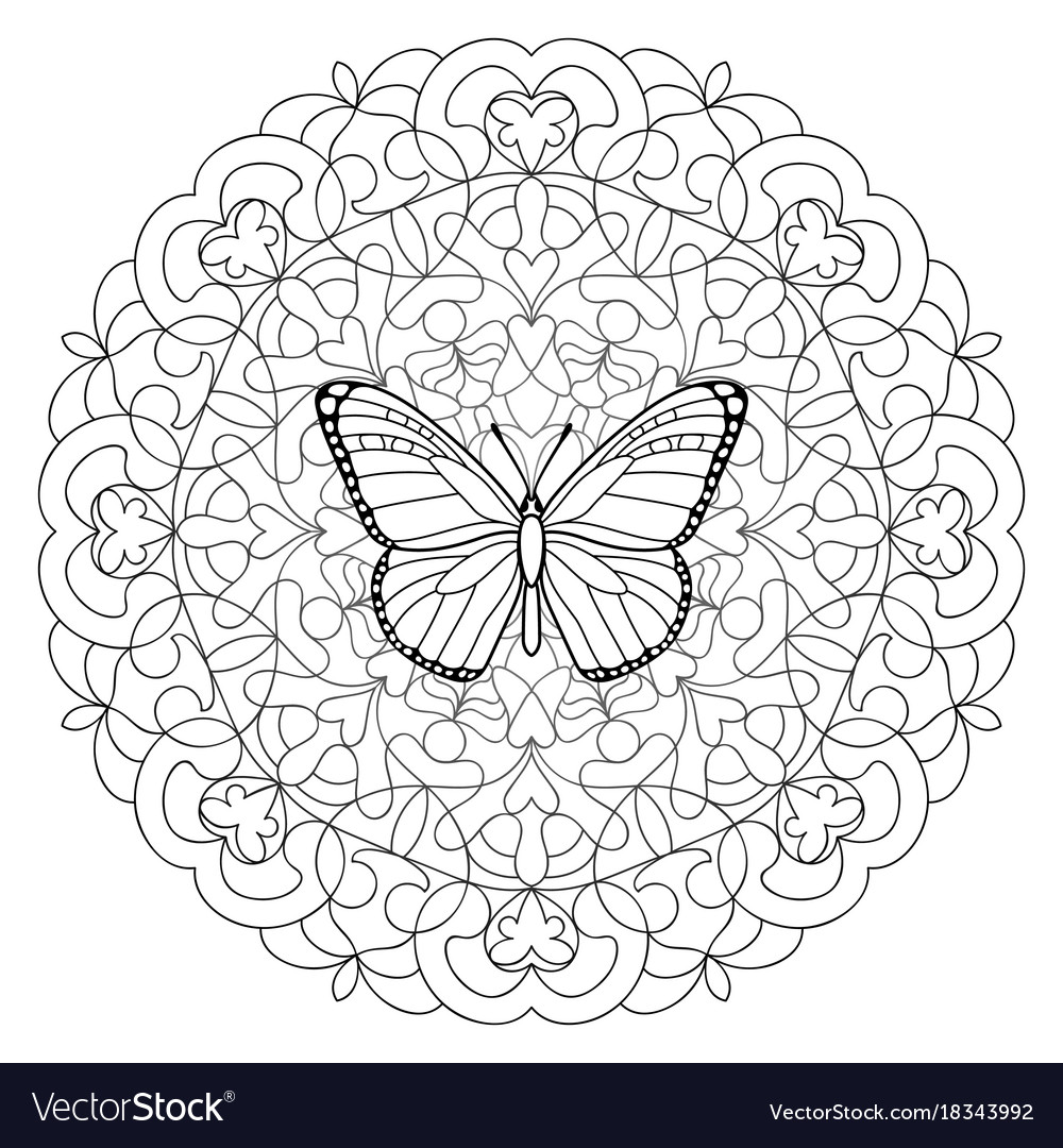 Butterfly mandala coloring page royalty free vector image