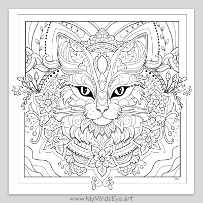 Mandala cat coloring page c