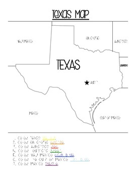 Texas map color by sincerely rachele tpt