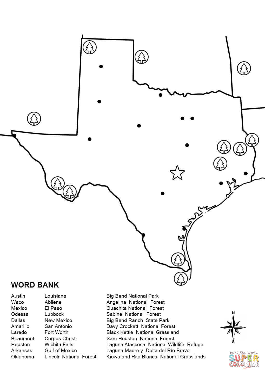 Texas map worksheet coloring page free printable coloring pages