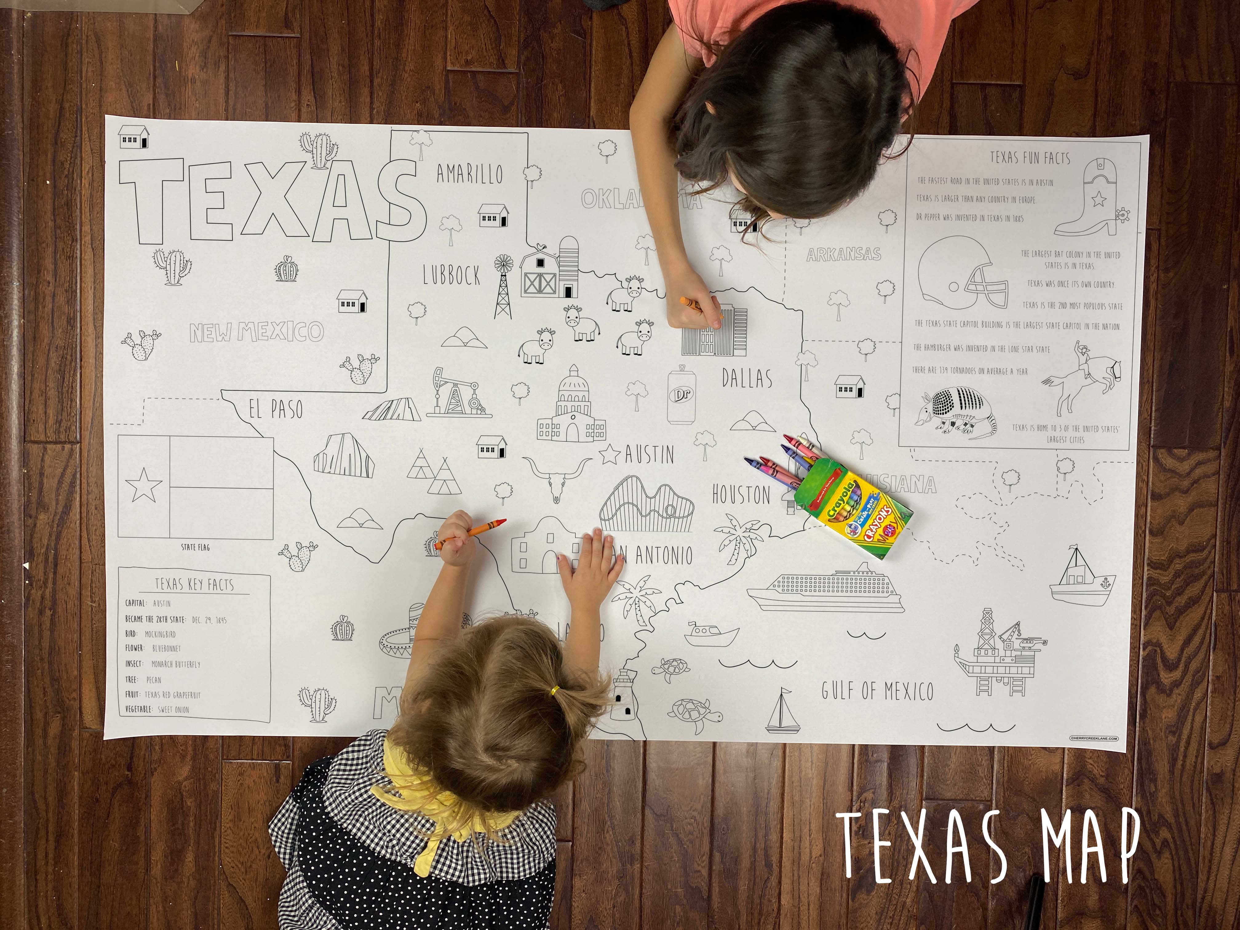 Texas state map coloring sheet â