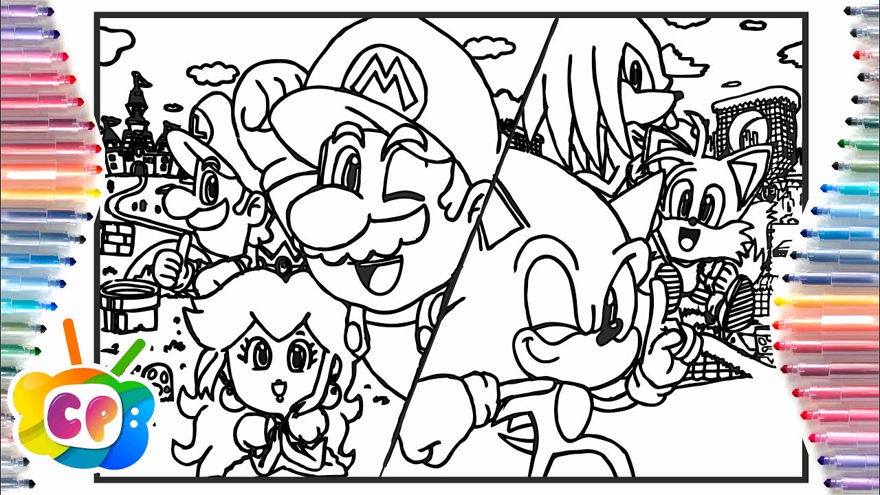 Super ario bros vs sonic the hedgehog sonic coloring pages cartoon