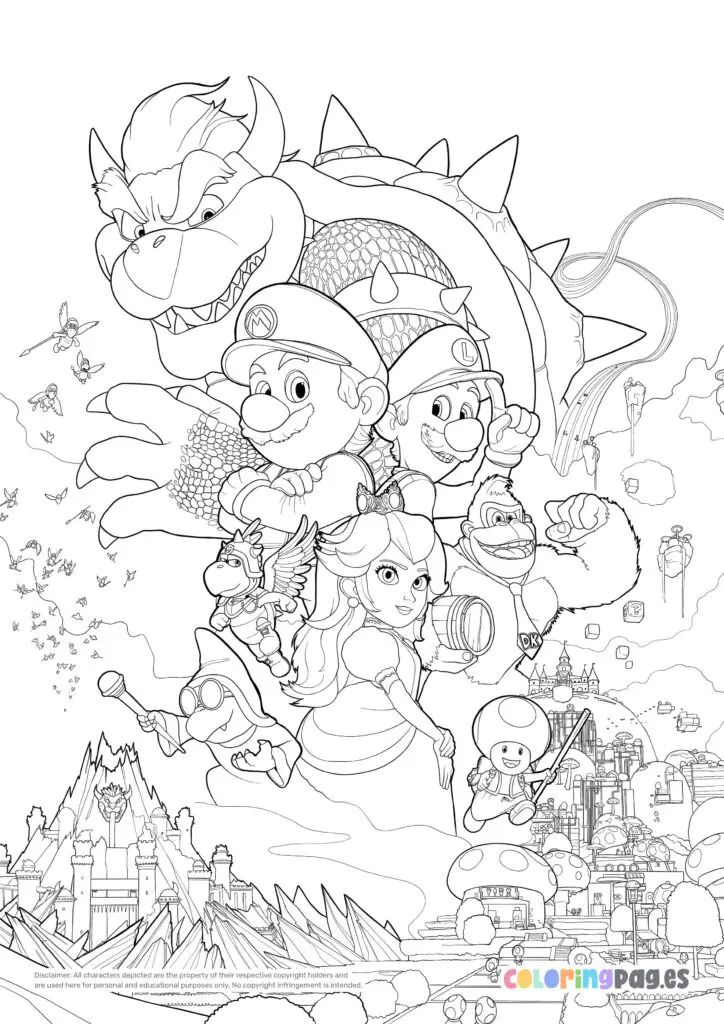 Super mario bros movie poster coloring page