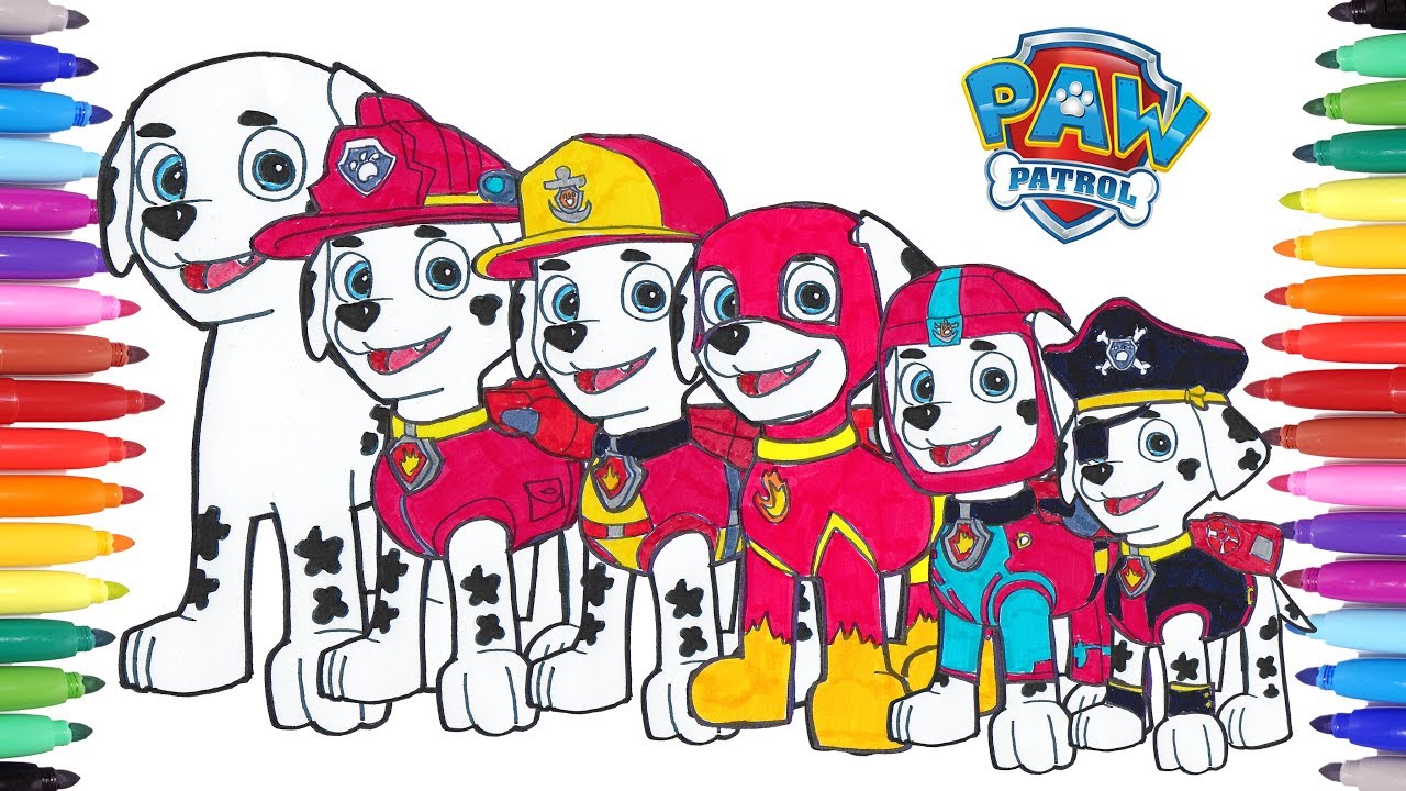 Paw patrol coloring pages marshall switch clothes how to draw paw patrol pups marshall transforms