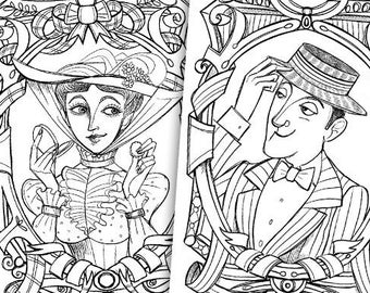 Mary poppins and bert portraits coloring pages pdf mary poppins pl travers instant download art printable illustration pdf