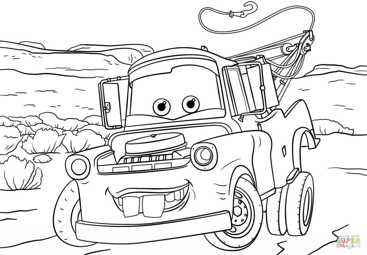 Tow mater from cars coloring page free printable coloring pages