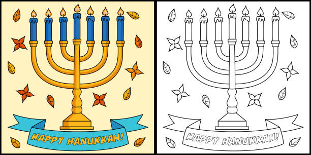 Happy hanukkah menorah coloring page illustration stock illustration