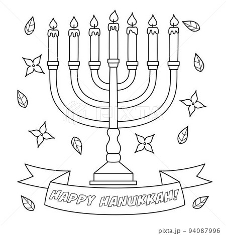 Happy hanukkah menorah coloring page for kids