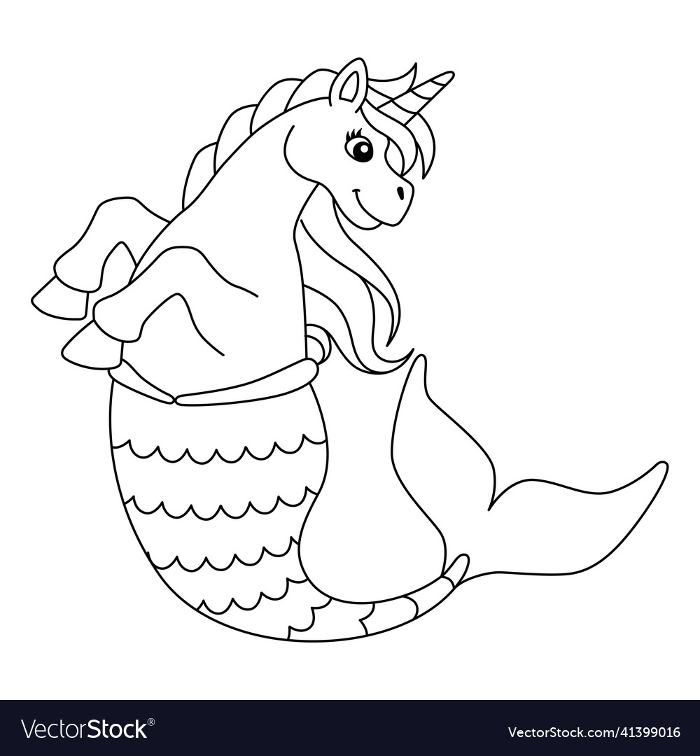 Unicorn mermaid coloring page isolated for kids vector image