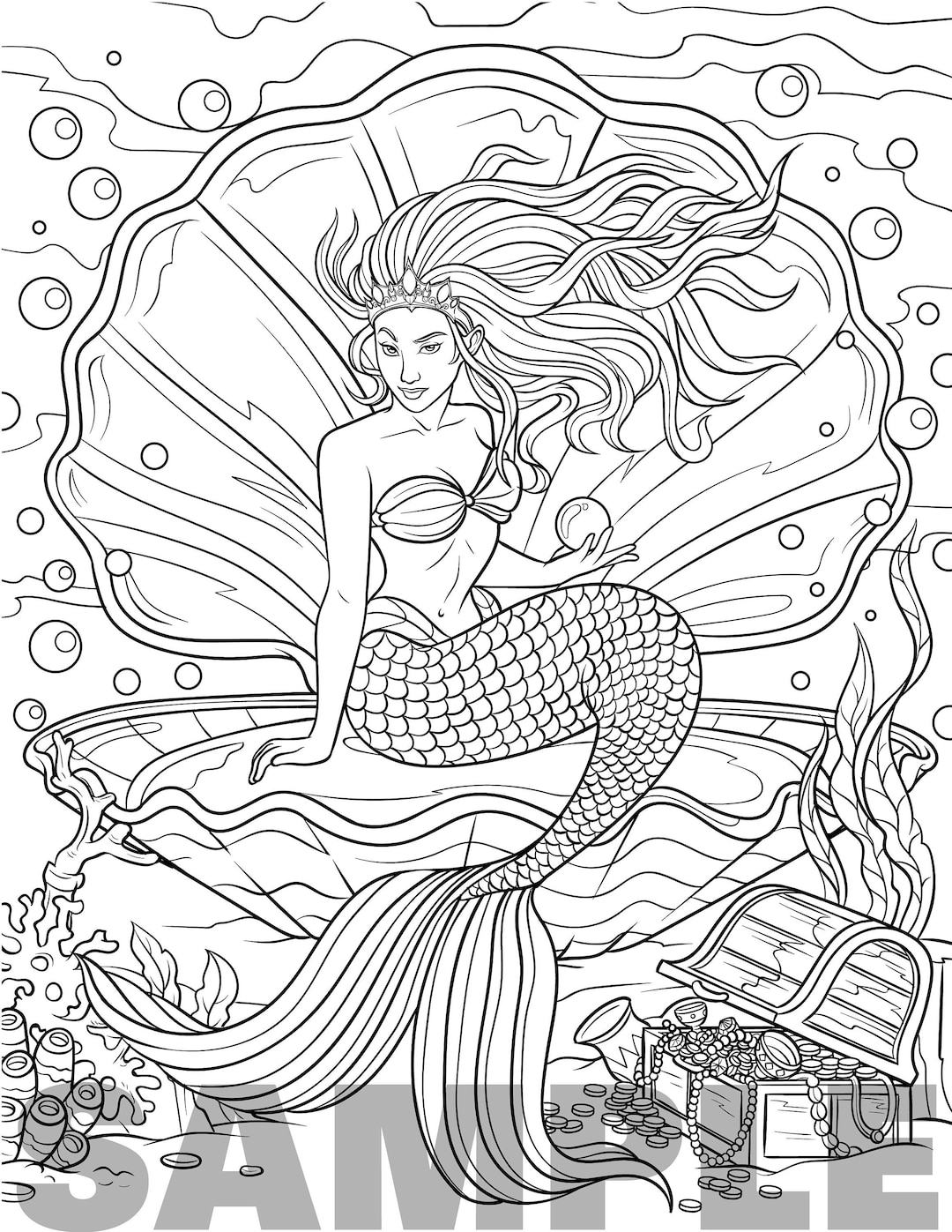 Mermaid coloring page for adults