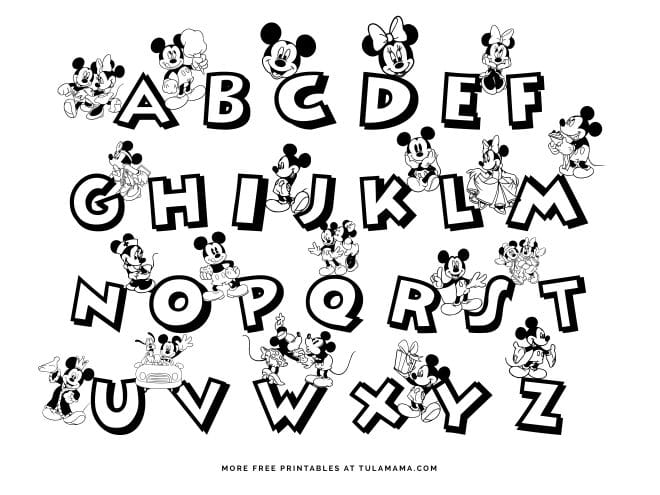 Free printable mickey mouse abc coloring pages