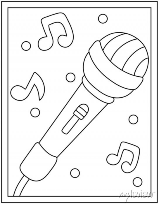 Microphone in coloring page vector canvas prints for the wall â canvas prints object crayons save