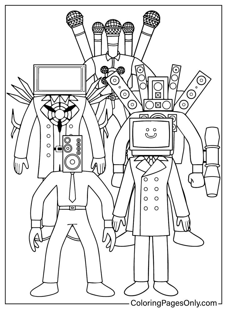 Microphone mecha boss and character in skibidi toilet color page coloring pages free coloring pages free printable coloring pages