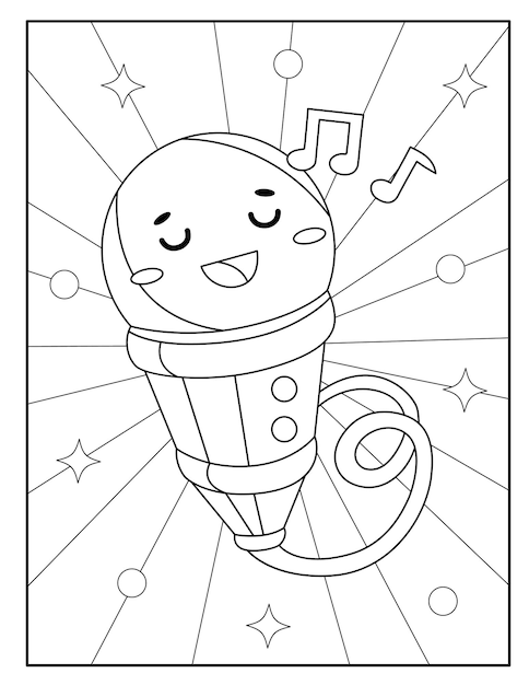 Premium vector kawaii microphone coloring page