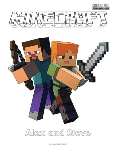 Alex and steve minecraft coloring