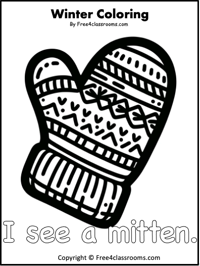 Free winter mitten coloring page