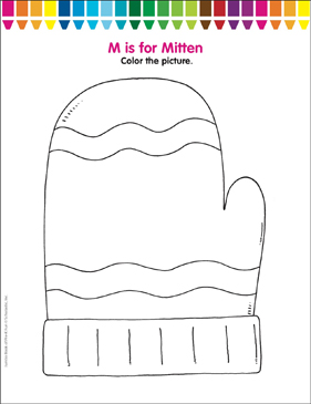 M is for mitten coloring page printable coloring pages